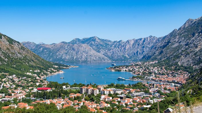 Bay of Kotor sorrounded by mountains.