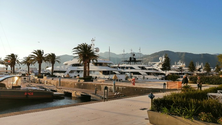Yachts anchored at the bay.
