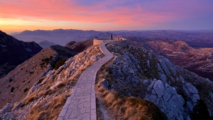 Sunset over the Lovcen mountain in Montenegro.