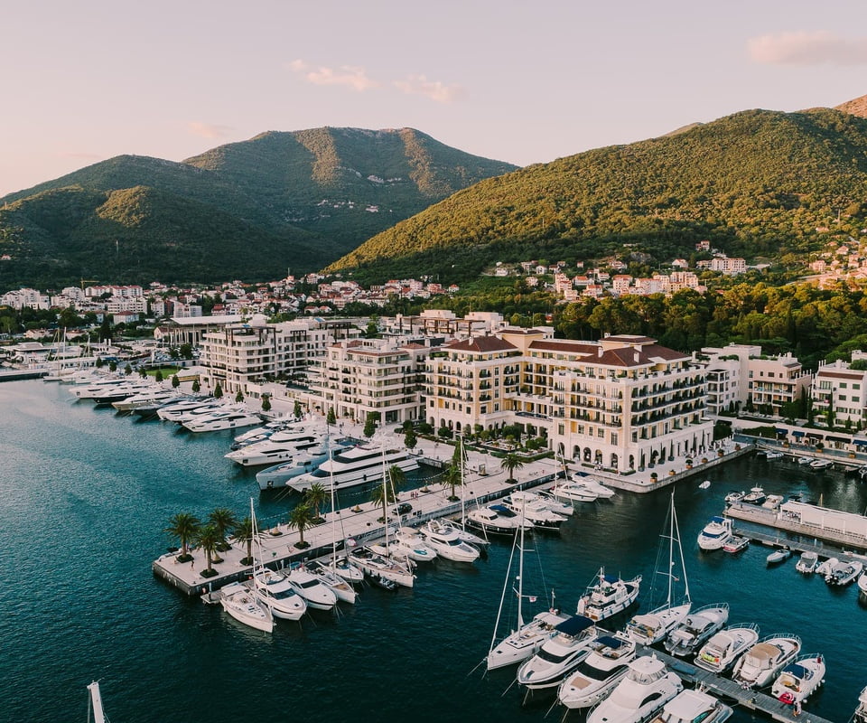 Porto Montenegro yacht marina and the whole luxury community - view from the sky