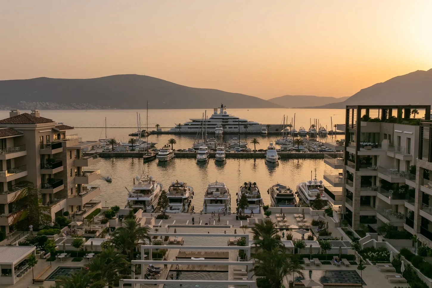 Porto Montenegro Marina at sunset