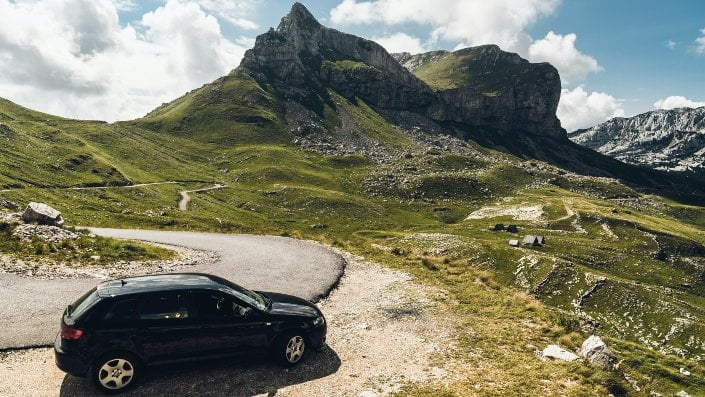 Black car and mountain