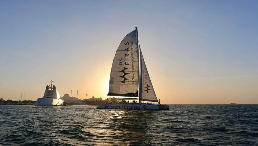 Catamaran yacht sunset