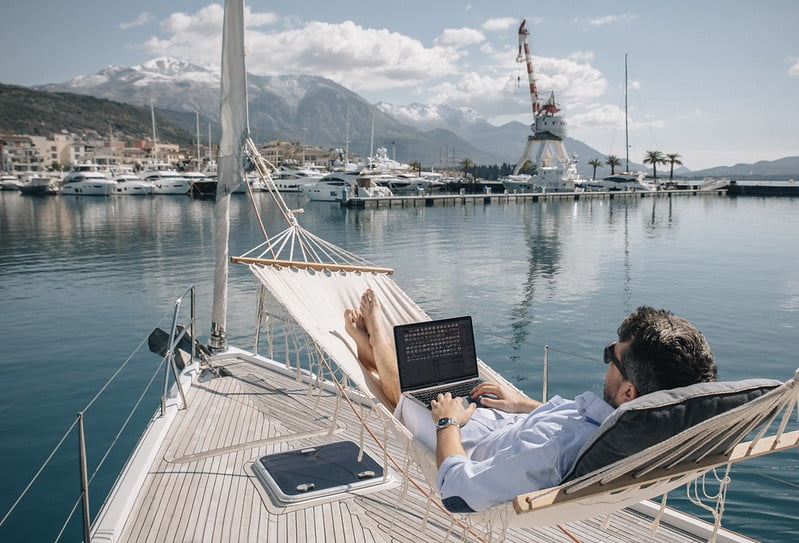 Man working from yacht