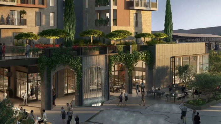 Sustainable residential courtyard at Boka Place, Porto Montenegro, featuring indoor greenery, wellness amenities, and eco-conscious design.