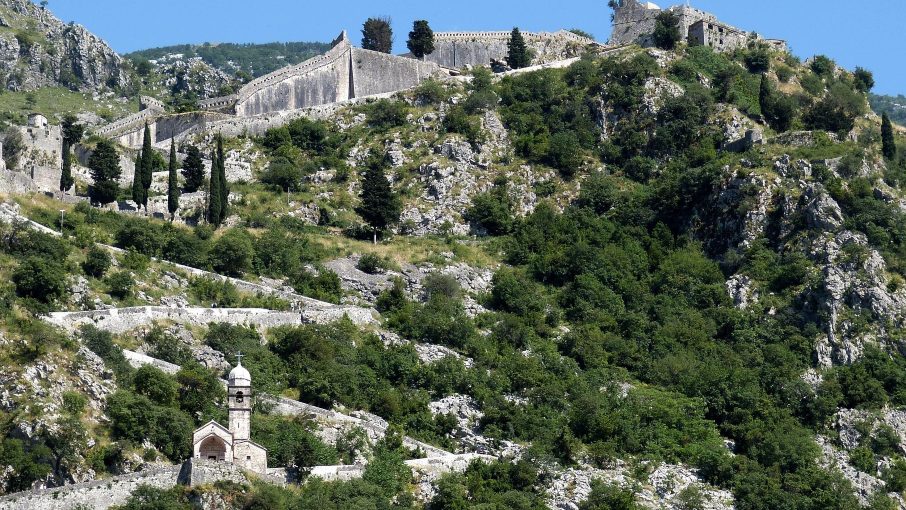 Historic stone fortifications of Kotor city walls.